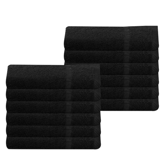 12pcs Black 100% Cotton Towels - 100cm x 50cm | For Barber & Beauty Salon